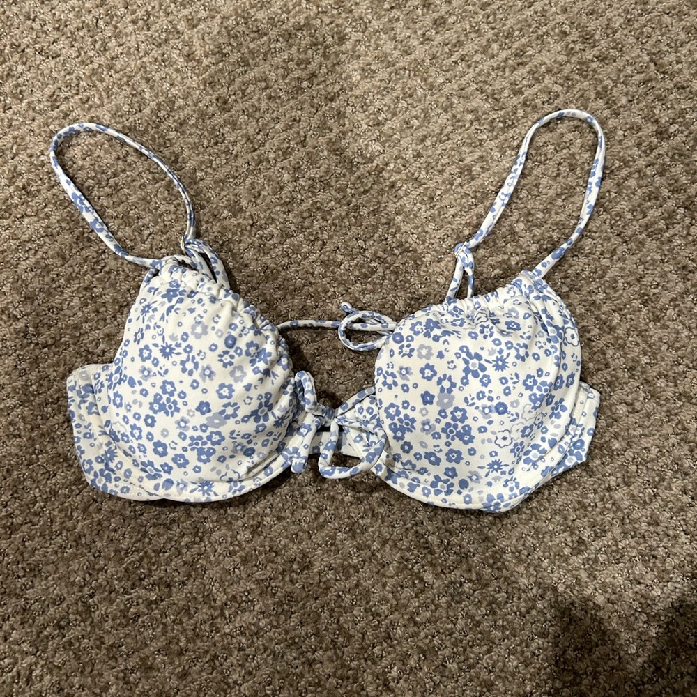 blue floral hollister bikini top